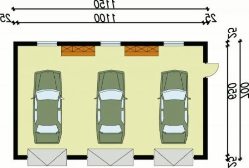 PRZYZIEMIE G7 garaż trzystanowiskowy - wersja lustrzana