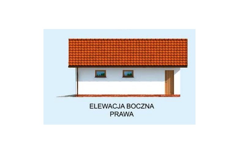 Projekt budynku gospodarczego G8 garaż jednostanowiskowy z pomieszczeniem gospodarczym - elewacja 4