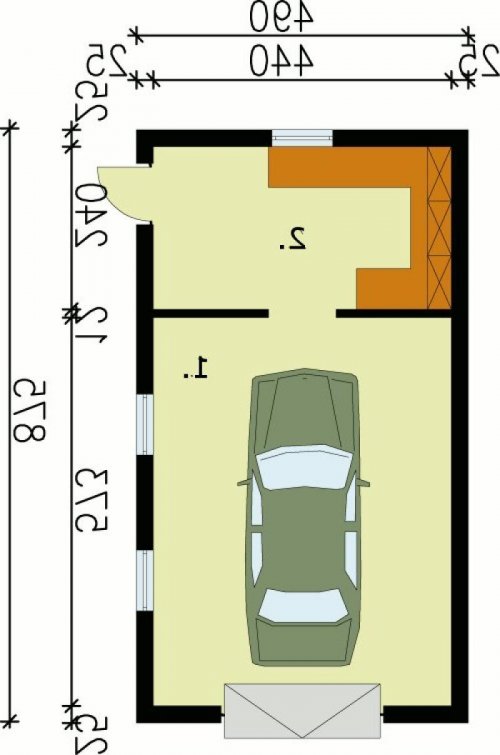 PRZYZIEMIE G8 garaż jednostanowiskowy z pomieszczeniem gospodarczym - wersja lustrzana