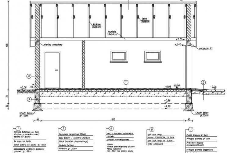 Projekt budynku gospodarczego G8 garaż jednostanowiskowy z pomieszczeniem gospodarczym - przekrój 1