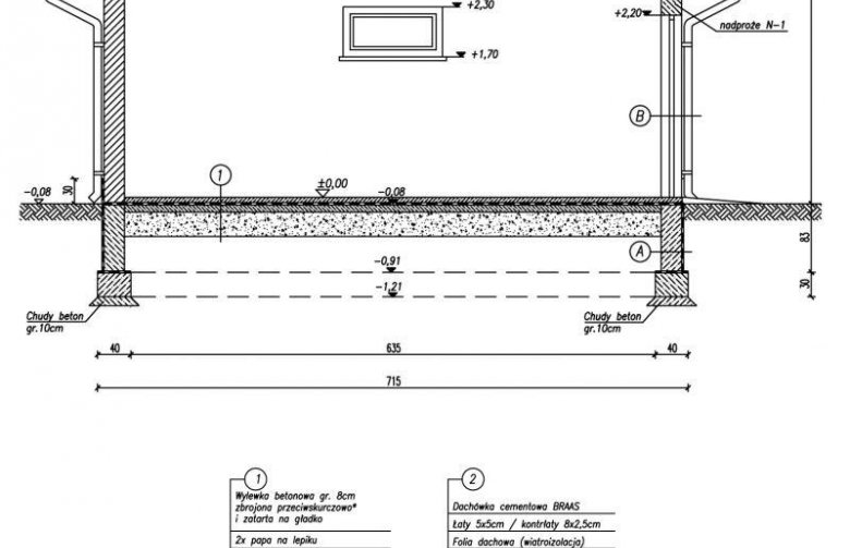 Projekt budynku gospodarczego G11 garaż dwustanowiskowy - przekrój 1