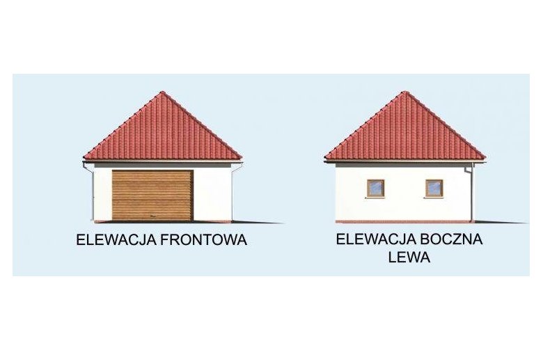 Projekt budynku gospodarczego G12 garaż jednostanowiskowy z podpiwniczeniem - elewacja 1