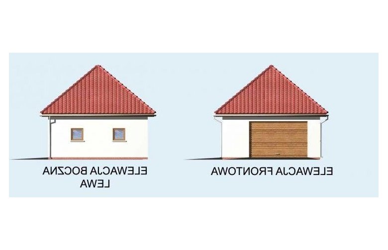 Projekt budynku gospodarczego G12 garaż jednostanowiskowy z podpiwniczeniem - elewacja 1