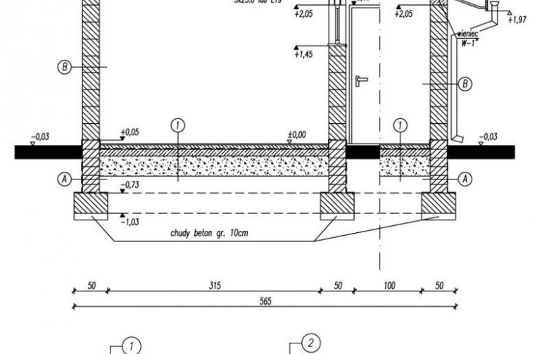 Projekt budynku gospodarczego G14 - przekrój 1