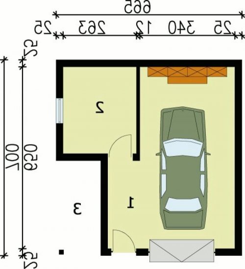 PRZYZIEMIE G21 garaż jednostanowiskowy z pomieszczeniem gospodarczym - wersja lustrzana