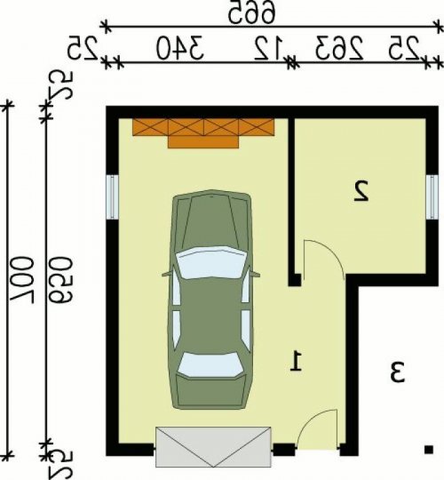 PRZYZIEMIE G23 garaż jednostanowiskowy z pomieszczeniem gospodarczym - wersja lustrzana