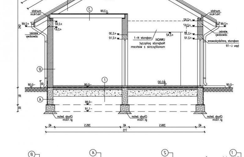 Projekt budynku gospodarczego G25 garaz dwustanowiskowy z wiatą - przekrój 1