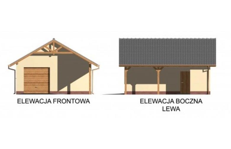 Projekt budynku gospodarczego G31 garaż jednostanowiskowy z wiatą samochodową - elewacja 1