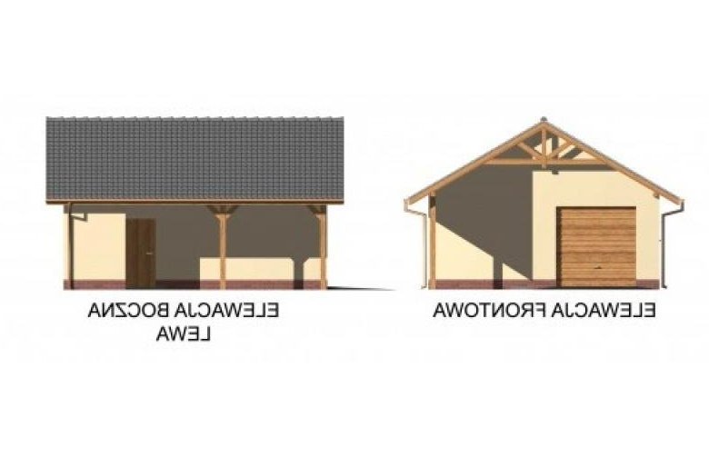 Projekt budynku gospodarczego G31 garaż jednostanowiskowy z wiatą samochodową - elewacja 1