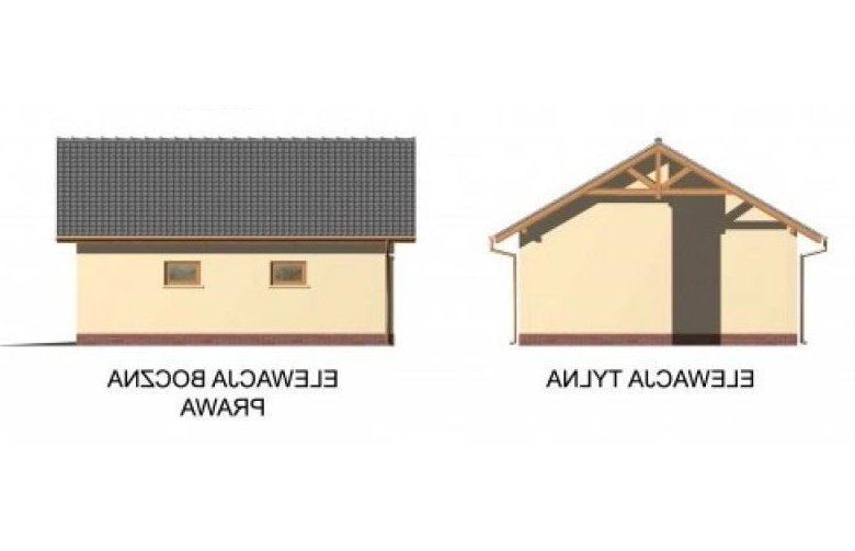 Projekt budynku gospodarczego G31 garaż jednostanowiskowy z wiatą samochodową - elewacja 2
