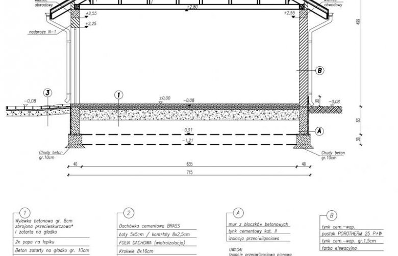 Projekt budynku gospodarczego G32 garaż dwustanowiskowy - przekrój 1