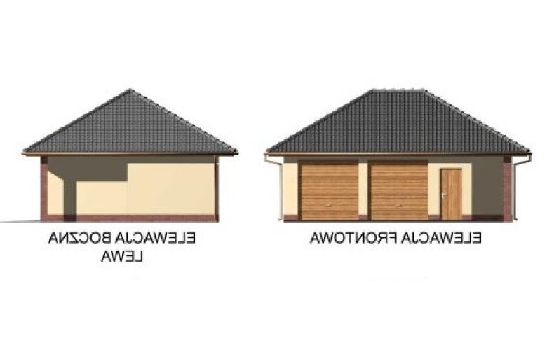 Projekt budynku gospodarczego G33 garaż dwustanowiskowy z pomieszczeniem gospodarczym - elewacja 1