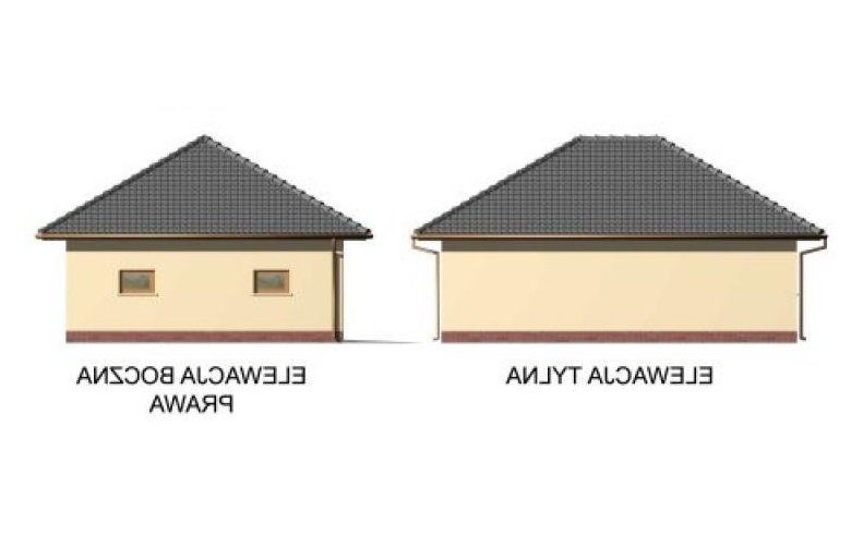 Projekt budynku gospodarczego G33 garaż dwustanowiskowy z pomieszczeniem gospodarczym - elewacja 2