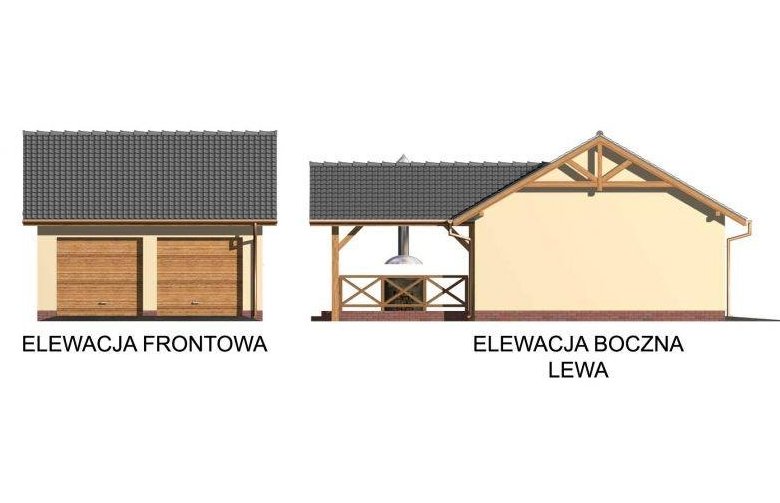 Projekt budynku gospodarczego G35 dwustanowiskowy + altana - elewacja 1