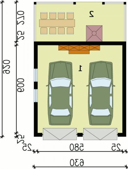 PRZYZIEMIE G36 garaż dwustanowiskowy z werandą - wersja lustrzana