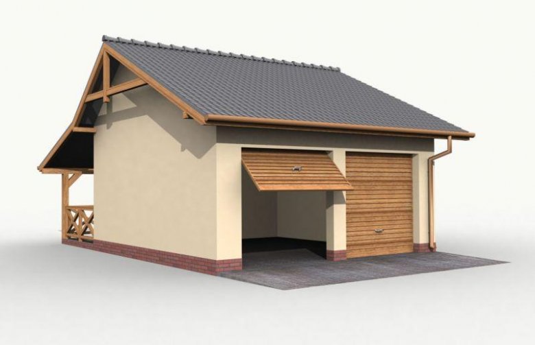 Projekt budynku gospodarczego G36 garaż dwustanowiskowy z werandą