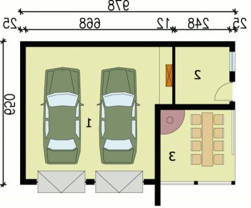 PRZYZIEMIE G42 garaż dwustanowiskowy z pomieszczeniem gospodarczym i altaną ogrodową z grilem - wersja lustrzana