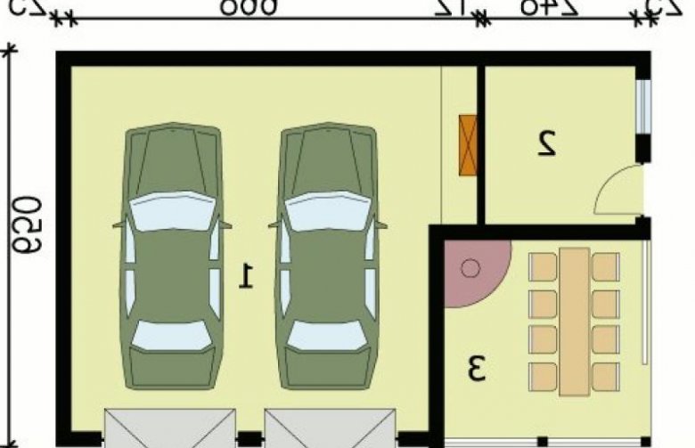 Projekt budynku gospodarczego G42 garaż dwustanowiskowy z pomieszczeniem gospodarczym i altaną ogrodową z grilem - przyziemie