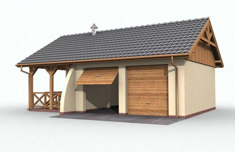 Projekt budynku gospodarczego G42 garaż dwustanowiskowy z pomieszczeniem gospodarczym i altaną ogrodową z grilem