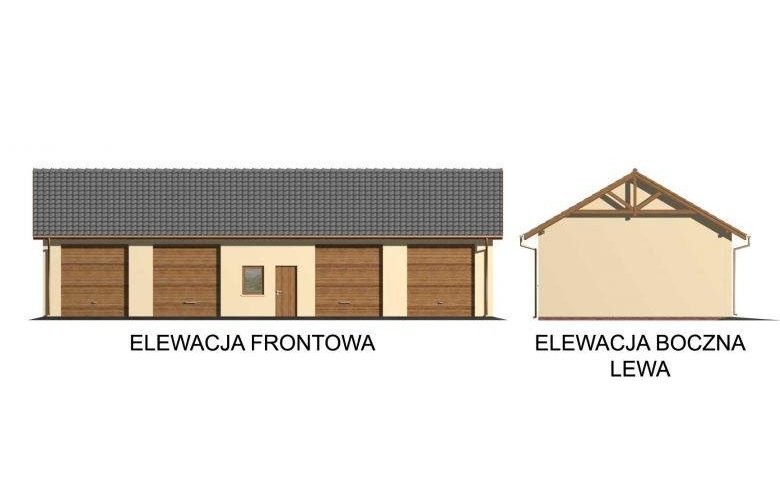 Projekt budynku gospodarczego G49 garaż czterostanowiskowy z pomieszczeniami gospodarczymi - elewacja 1