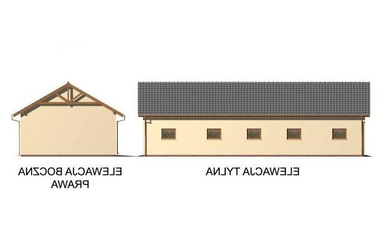 Projekt budynku gospodarczego G49 garaż czterostanowiskowy z pomieszczeniami gospodarczymi - elewacja 2