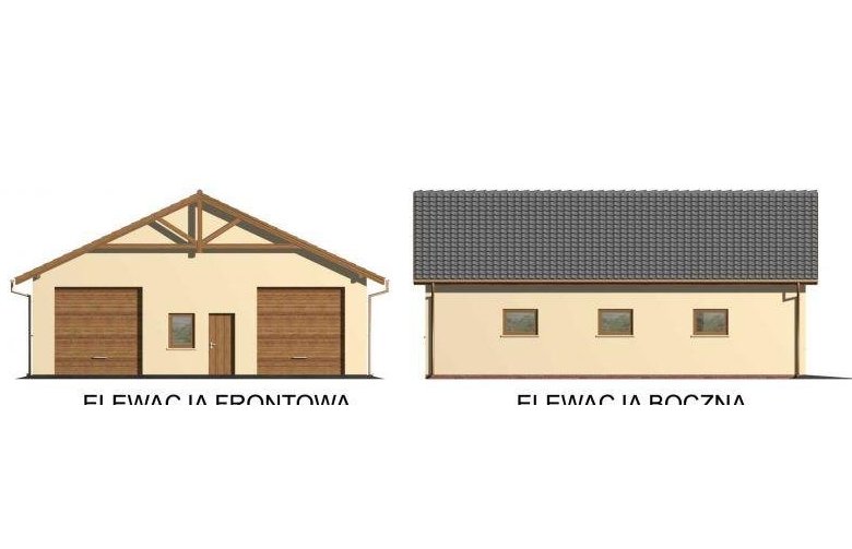 Projekt budynku gospodarczego G51 garaż czterostanowiskowy z pomieszczeniami gospodarczymi - elewacja 1