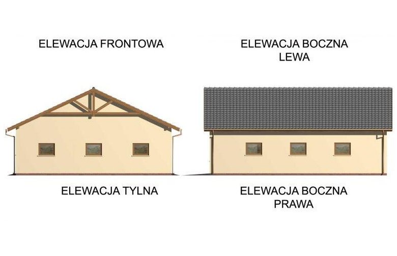 Projekt budynku gospodarczego G51 garaż czterostanowiskowy z pomieszczeniami gospodarczymi - elewacja 2