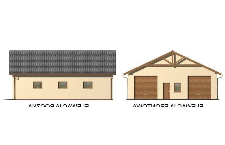 Projekt budynku gospodarczego G51 garaż czterostanowiskowy z pomieszczeniami gospodarczymi - elewacja 1