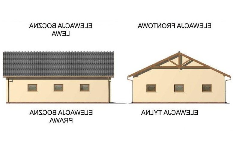 Projekt budynku gospodarczego G51 garaż czterostanowiskowy z pomieszczeniami gospodarczymi - elewacja 2