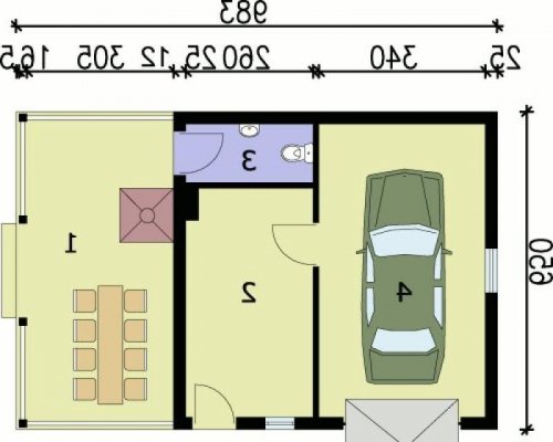 PRZYZIEMIE G56 garaż jednostanowiskowy z pomieszczeniem gospodarczym i wiatą - wersja lustrzana