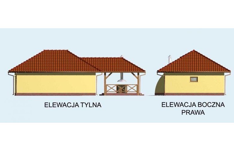 Projekt budynku gospodarczego G54 garaż dwustanowiskowy z pomieszczeniem gospodarczym i składem na drewno kominkowe  - elewacja 2