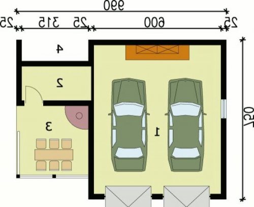 PRZYZIEMIE G64 garaż dwustanowiskowy z pomieszczeniem gospodarczym - wersja lustrzana