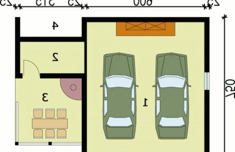Projekt budynku gospodarczego G64 garaż dwustanowiskowy z pomieszczeniem gospodarczym - przyziemie