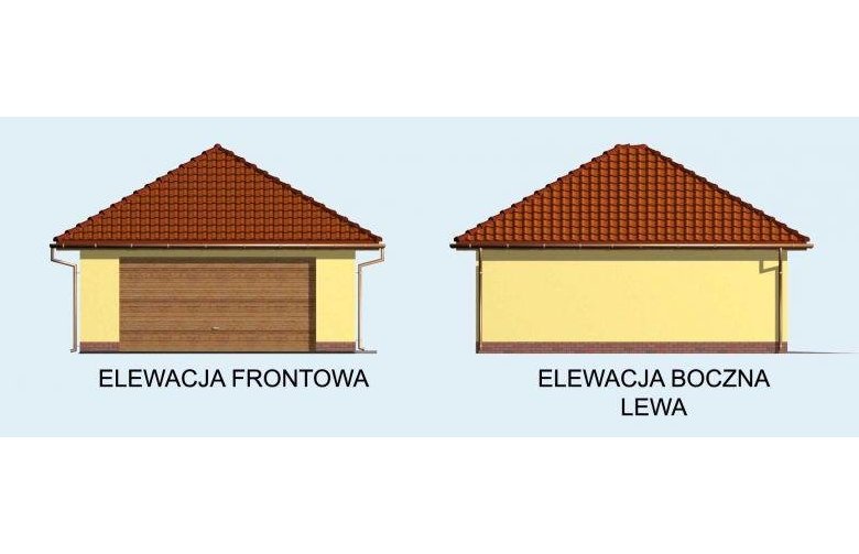 Projekt budynku gospodarczego G61 garaż dwustanowiskowy z pomieszczeniem gospodarczym - elewacja 1