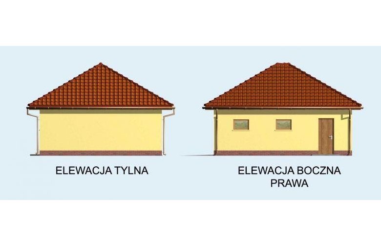 Projekt budynku gospodarczego G61 garaż dwustanowiskowy z pomieszczeniem gospodarczym - elewacja 2