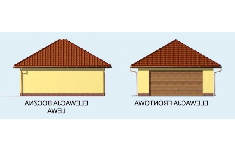 Projekt budynku gospodarczego G61 garaż dwustanowiskowy z pomieszczeniem gospodarczym - elewacja 1