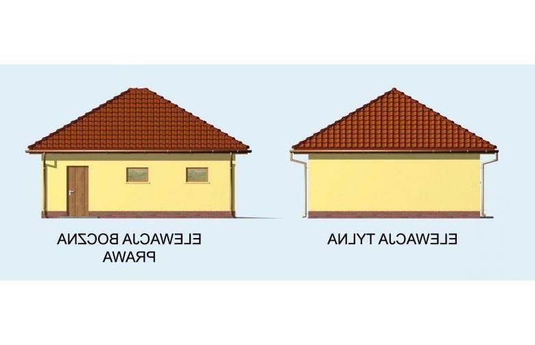 Projekt budynku gospodarczego G61 garaż dwustanowiskowy z pomieszczeniem gospodarczym - elewacja 2