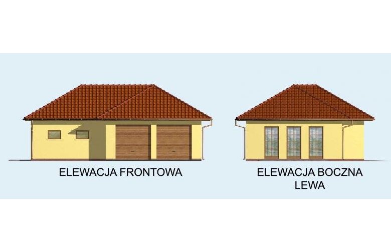 Projekt budynku gospodarczego G72 garaż dwustanowiskowy z pomieszczeniami rekreacyjnymi i sauną - elewacja 1