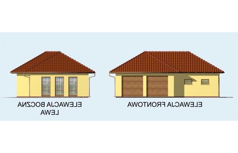 Projekt budynku gospodarczego G72 garaż dwustanowiskowy z pomieszczeniami rekreacyjnymi i sauną - elewacja 1