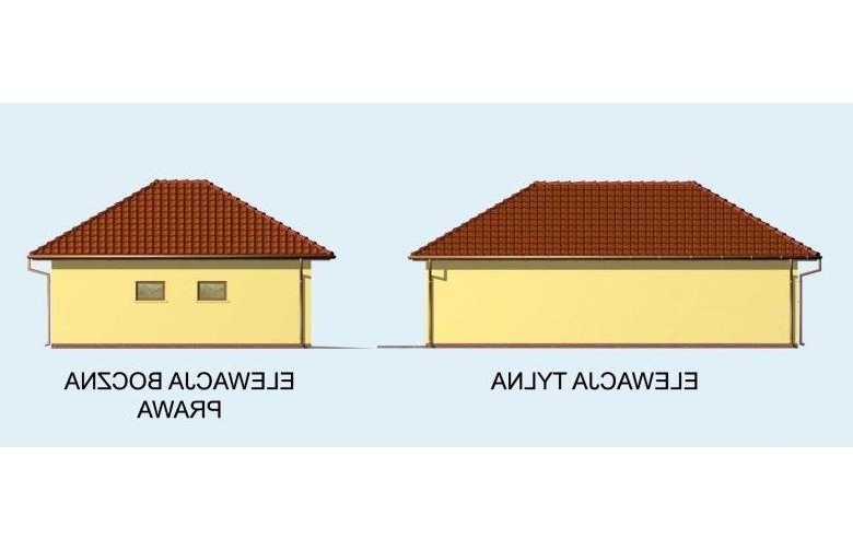 Projekt budynku gospodarczego G72 garaż dwustanowiskowy z pomieszczeniami rekreacyjnymi i sauną - elewacja 2