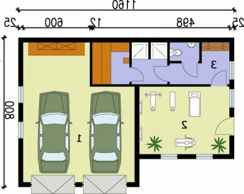 PRZYZIEMIE G72 garaż dwustanowiskowy z pomieszczeniami rekreacyjnymi i sauną - wersja lustrzana