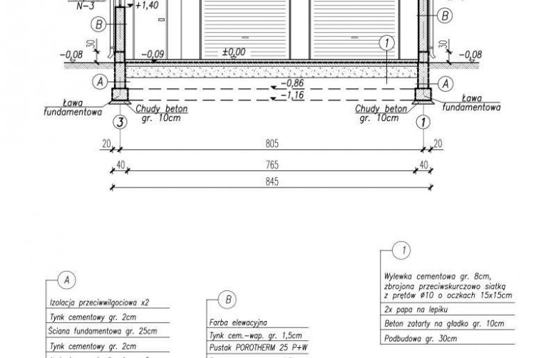 Projekt budynku gospodarczego G98 garaż dwustanowiskowy - przekrój 1