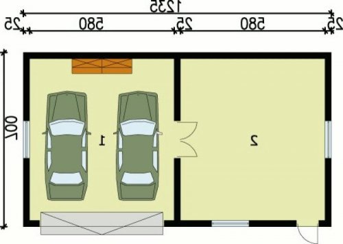 PRZYZIEMIE G99 garaż dwustanowiskowy z pomieszczeniem gospodarczym - wersja lustrzana