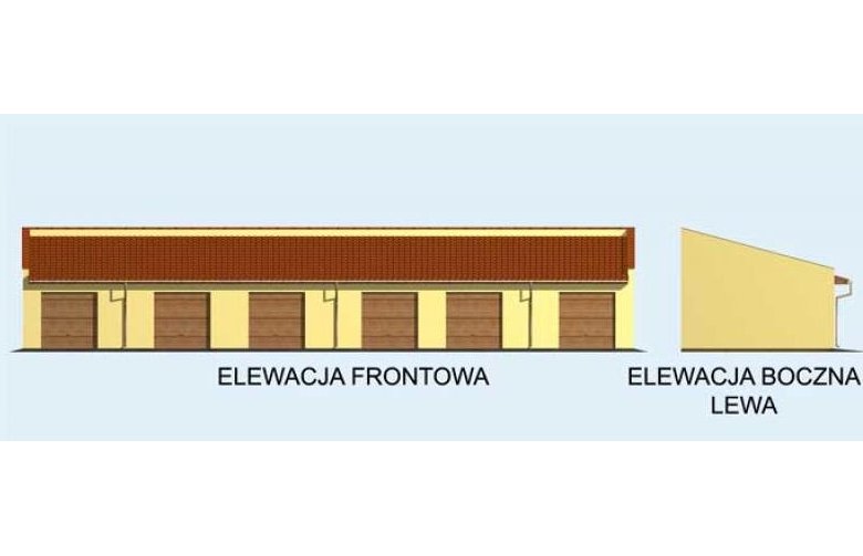 Projekt budynku gospodarczego G93 garaż sześciostanowiskowy - elewacja 1