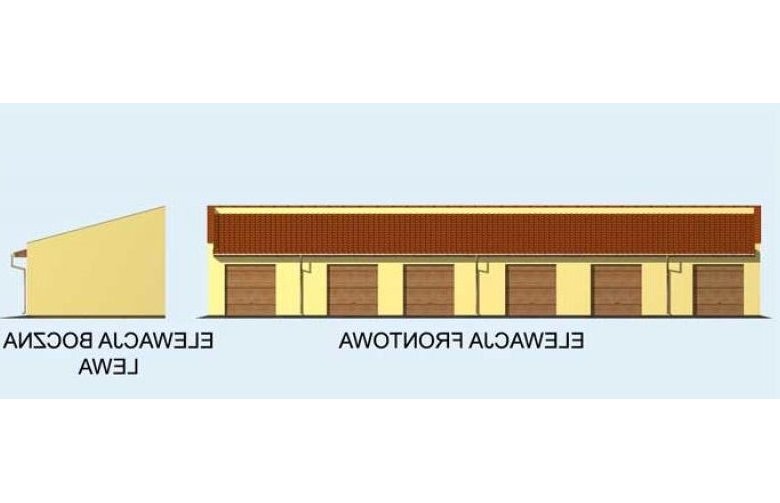 Projekt budynku gospodarczego G93 garaż sześciostanowiskowy - elewacja 1