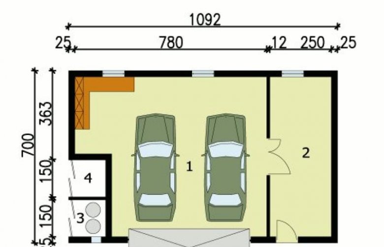 Projekt budynku gospodarczego G105 garaż dwustanowiskowy z pomieszczeniem gospodarczym - przyziemie