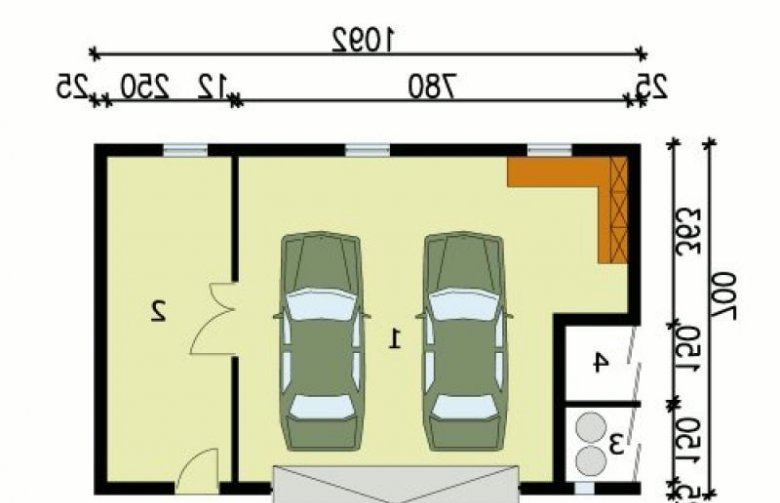 Projekt budynku gospodarczego G105 garaż dwustanowiskowy z pomieszczeniem gospodarczym - przyziemie