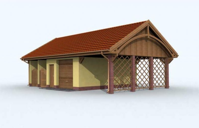 Projekt budynku gospodarczego G118 garaż dwustanowiskowy z wiatą i pomieszczeniem gospodarczym