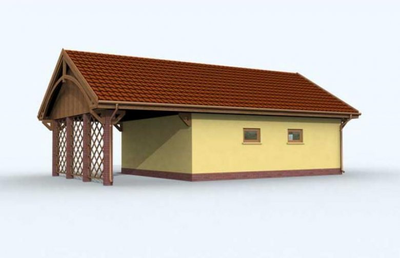 Projekt budynku gospodarczego G118 garaż dwustanowiskowy z wiatą i pomieszczeniem gospodarczym