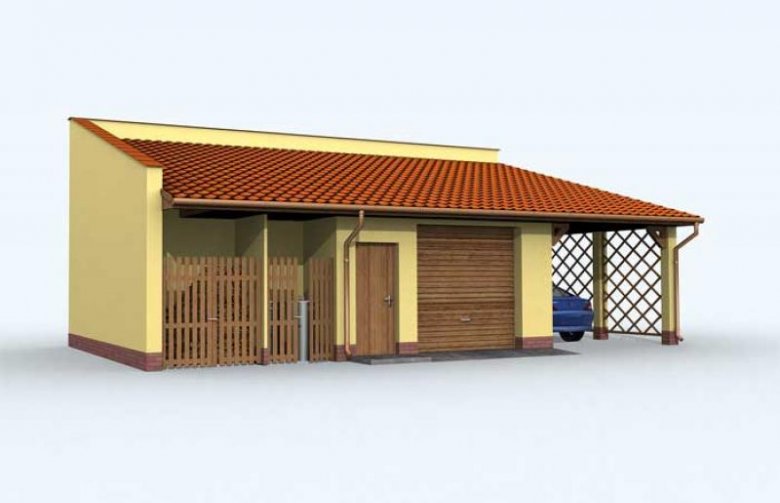 Projekt budynku gospodarczego G120 garaż dwustanowiskowy z wiatą